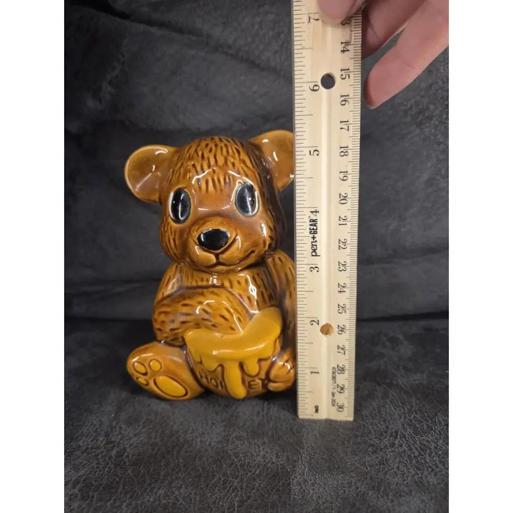 Vintage Ceramic Bear Honey Pot Jar Lid Made in Taiwan B Mark Kitsch 1980s Brown